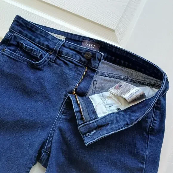 NYDJ Marilyn Straight Jeans 12 Lift Tuck dark wash blue 33W 28.5L hemmed short - Picture 6 of 16